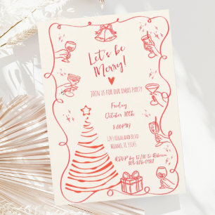 Quirky Hand Drawn Squiggle Red Christmas Party Invitation