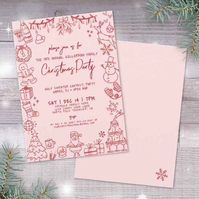 Quirky Hand Drawn Whimsical Christmas Party Invitation (Quirky Hand Drawn Whimsical Christmas Party Invitation)