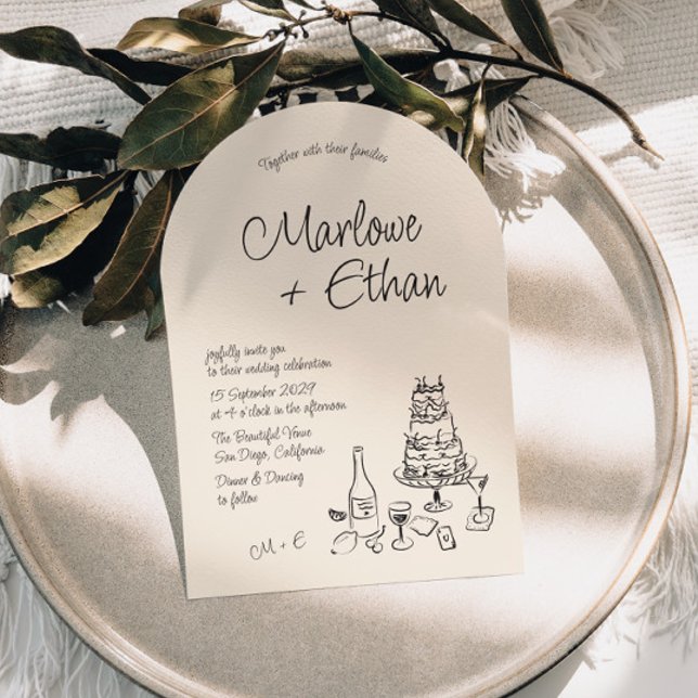 Quirky Handwritten Illustrated Arch Wedding Invitation (Creator Uploaded)