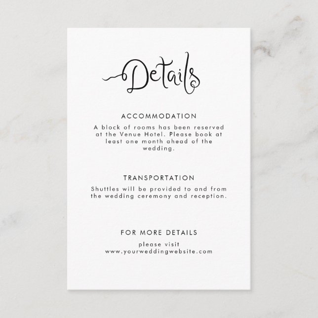 Quirky Handwritten Wedding Details Enclosure Card (Front)