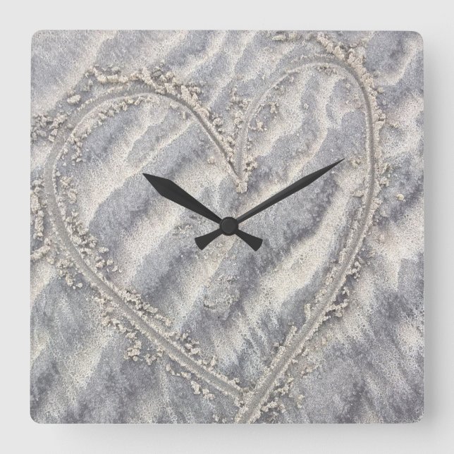 Quirky heart drawing in the sand square square wall clock (Front)