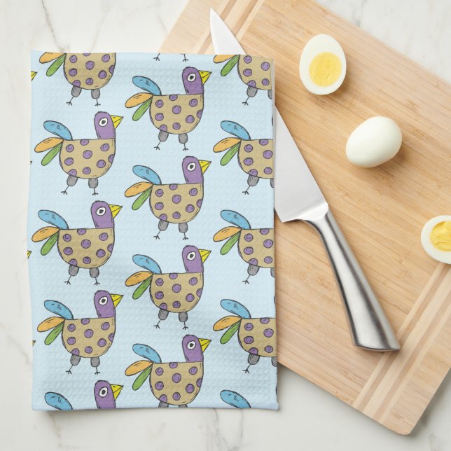 Quirky Hen Doodle Pattern Tea Towel (Quarter Fold)