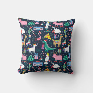 Quirky Holiday Animals and Icons Pattern Cushion