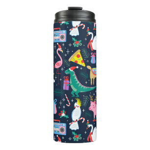 Quirky Holiday Animals and Icons Pattern Thermal Tumbler