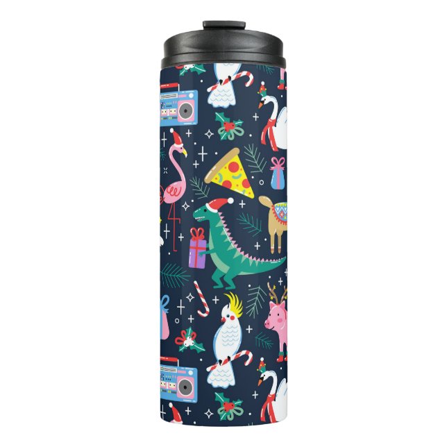 Quirky Holiday Animals and Icons Pattern Thermal Tumbler (Front)