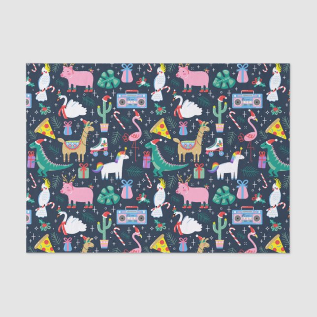 Quirky Holiday Animals and Icons Pattern Tissue Paper (Front)
