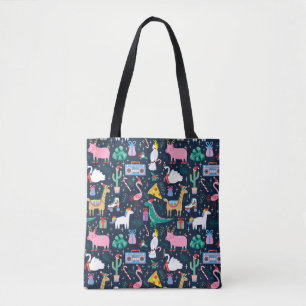Quirky Holiday Animals and Icons Pattern Tote Bag