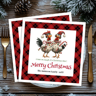 Quirky holiday chickens napkin set name personaliz
