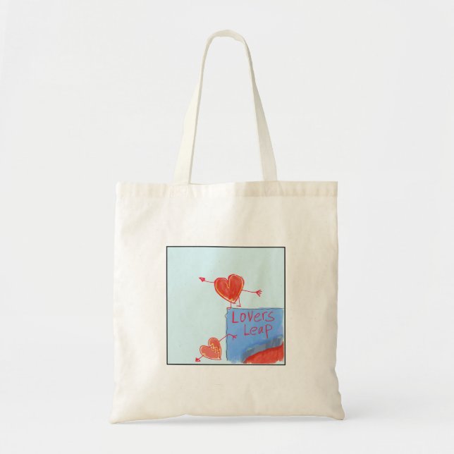 Quirky Illustrated Lovers' Leap Tote Bag (Front)