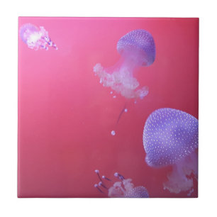 Quirky Jellyfish in the Pink Water Ceramic Tile
