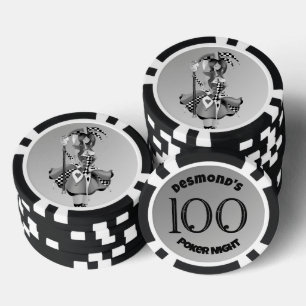 Quirky Jester and puppet king Black 100 Poker Chips