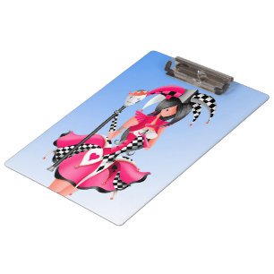 Quirky Jester and Puppet King Pink Blue Clipboard