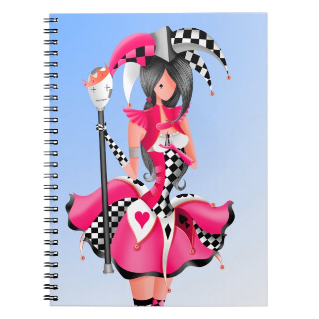 Quirky Jester and Puppet King Pink  Notebook (Front)