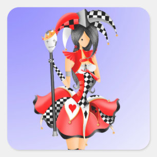 Quirky Jester and Puppet King Square Sticker