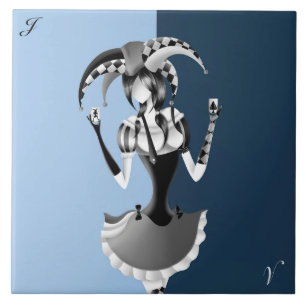 Quirky Jester Holding two Playing Cards Ceramic Tile