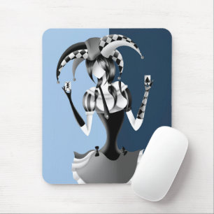 Quirky Jester Holding two Playing Cards Mouse Pad