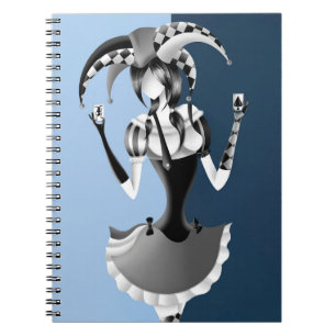 Quirky Jester Holding two Playing Cards  Notebook