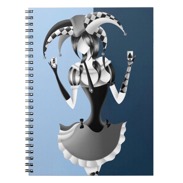 Quirky Jester Holding two Playing Cards  Notebook (Front)