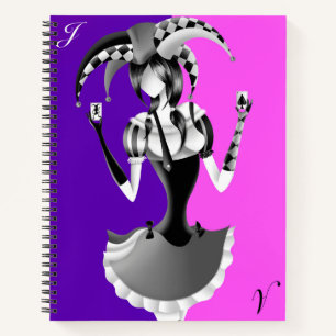 Quirky Jester Holding two Playing Cards Notebook