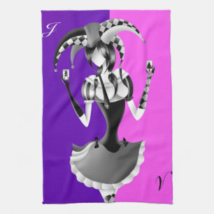 Quirky Jester Pink & Purple Tea Towel