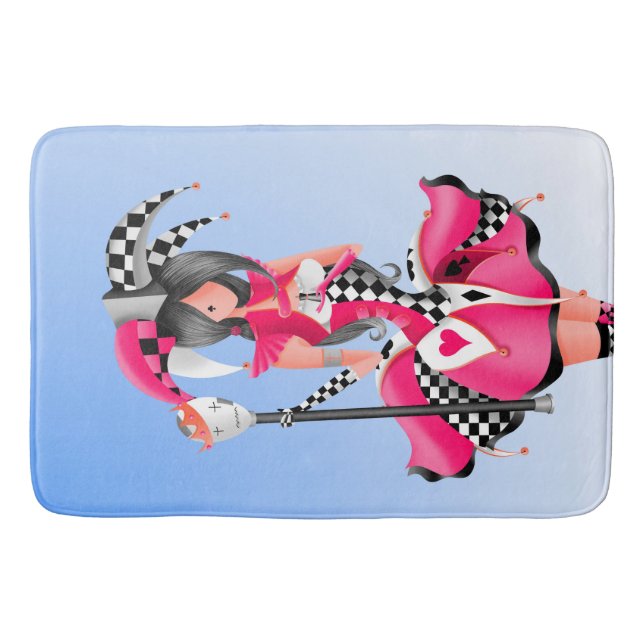 Quirky Jester & Puppet King Pink Bath Mat (Front)