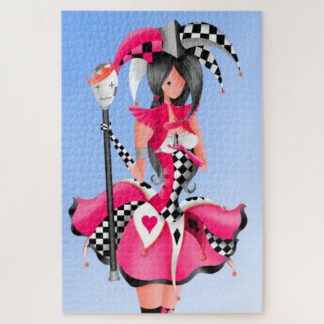 Quirky Jester & Puppet King Pink Puzzle (Vertical)