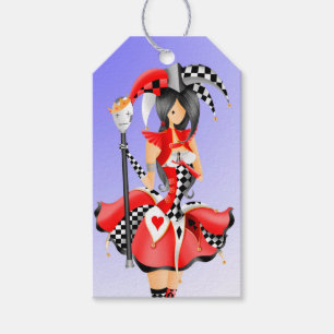Quirky Jester & Puppet King Red Gift Tags