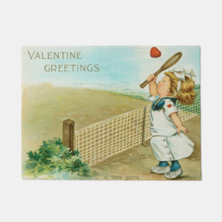Quirky Kitschy Tennis Themed Valentine, circa 1915 Doormat