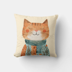 Quirky Kitten Illustration Best Cat Mum Watercolor Cushion
