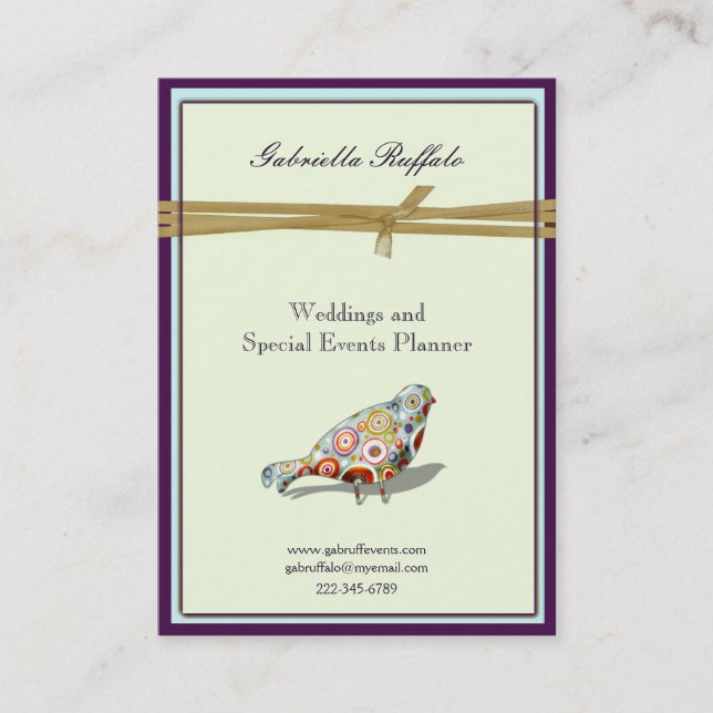 Quirky Little Colourful Artsy Bird Business Card (Front)