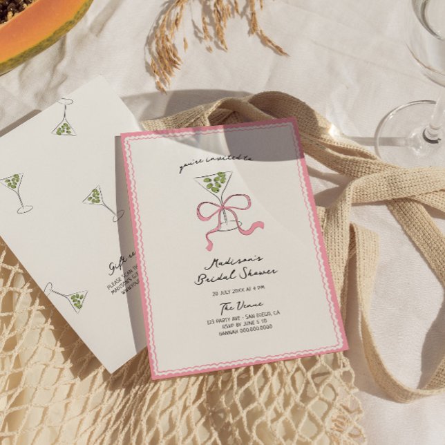 Quirky Martini Bow Hand Drawn Bridal Shower Invitation (Creator Uploaded)