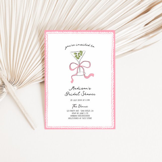 Quirky Martini Bow Hand Drawn Bridal Shower Invitation (Creator Uploaded)