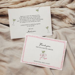 Quirky Martini Bow Hand Drawn Bridal Shower Thank You Card