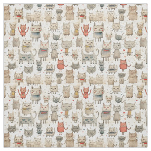Quirky Meowments: Whimsy Cat Fabric