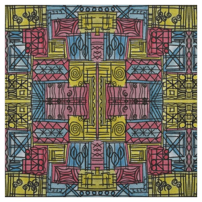 Quirky-Modern Bauhaus Geometric Pattern Fabric (Swatch)