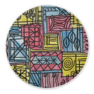 Quirky-Modern Geometric Watercolor Art Ceramic Knob