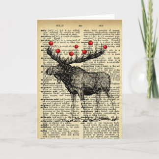 Quirky Moose Butterflies Antique Dictionary Page Card