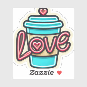 Quirky Neon Cartoon Coffee Cup Love Die-Cut