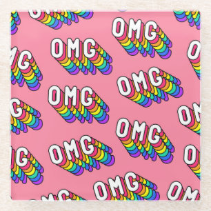 Quirky OMG Pink Comic Wallpaper Glass Coaster