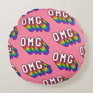 Quirky OMG Pink Comic Wallpaper Round Cushion
