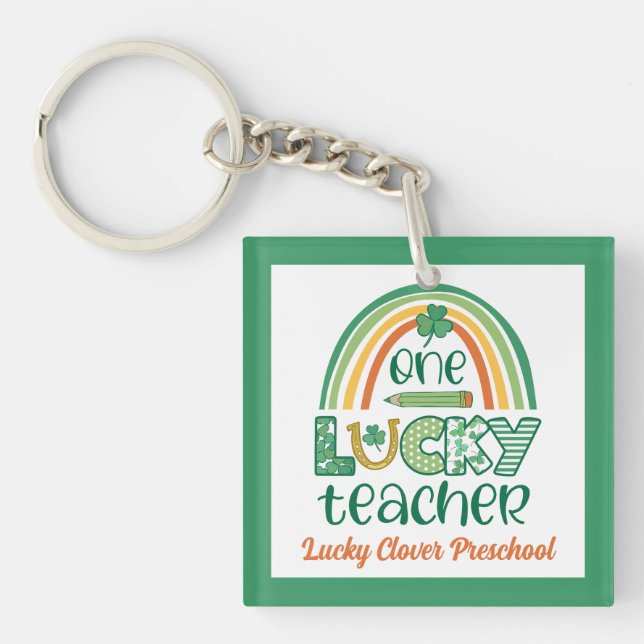 Quirky One Lucky Teacher St Patrick's Day Key Ring (Front)