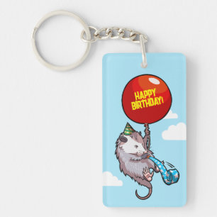 Quirky Opossum Happy Birthday! Floating Balloon Key Ring