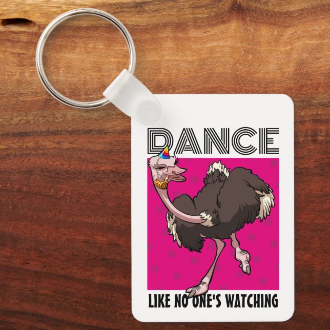 Quirky Ostrich Dance Like No One's Watching Design Key Ring (Front)