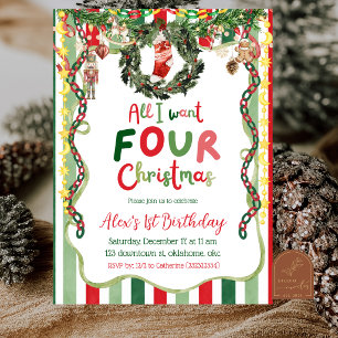 Quirky Party Chain Christmas 4th Birthday Invitation