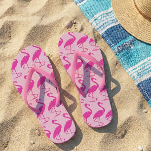 Quirky Pink Flamingos Pattern on Pink Thongs