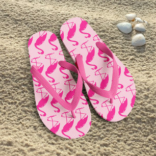 Quirky Pink Flamingos Pattern on Pink Thongs