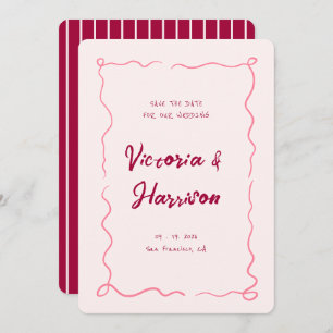 Quirky Pink Hand Drawn Wavy Squiggle Border Save The Date