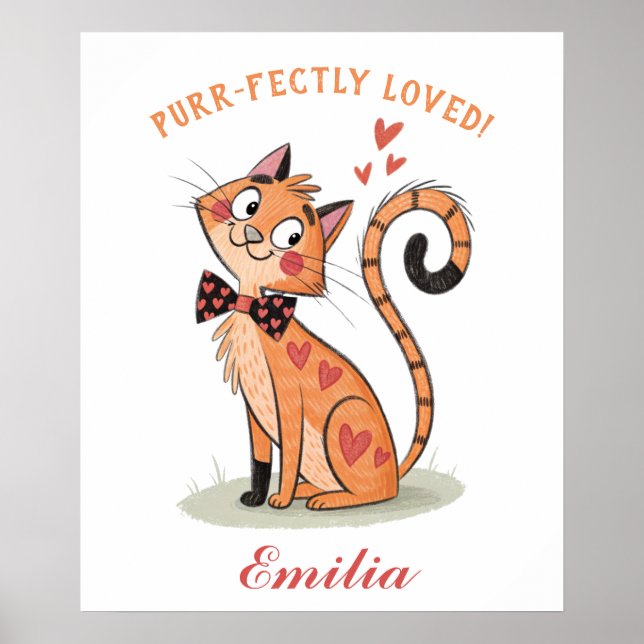 Quirky Playful Pet Cat- Cute Doodle Bowtie Kitten  Poster (Front)