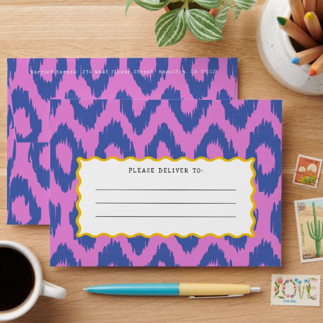 Quirky Purple and Blue Ogee Pattern Wavy Line Envelope (Desk)