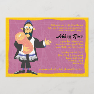 Quirky Rabbi Jewish Baby Naming Invitation Invite